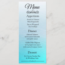 Cartão de Menu Azul de Casamento Elegante Decorati
