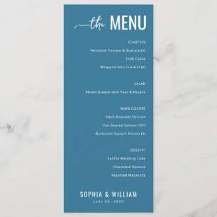 Cartão de Menu Azul Turquesa Elegante