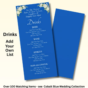 Cartão de Menu Bebidas - Azul Cobalto e Rosas Bran