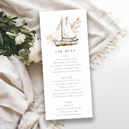 Cartão de Menu Boho Palm Sailboat Seascape