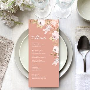 Cartão de Menu Boho Pink Peonies Wedding