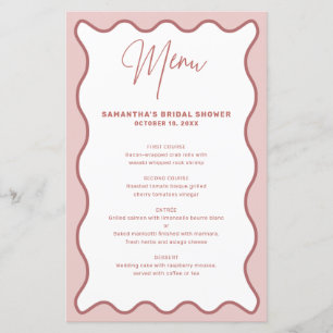 Cartão de menu Borda ondulada rosa e branca