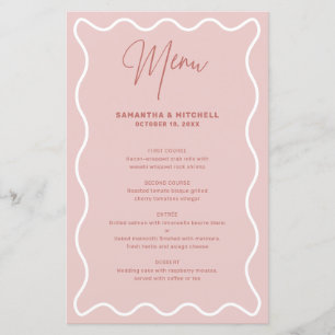 Cartão de menu Borda ondulada rosa e branca