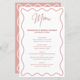 Cartão de menu Borda ondulada rosa e branca com no