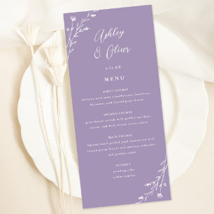 Cartão de Menu Botânico de Casamento de Lavanda Rú