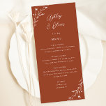 Cartão de Menu Botânico de Casamento Rustic Terrac<br><div class="desc">Este adorável cartão de recepção de casamento apresenta um lindo fundo de terracota com flores silvestres desenhadas à mão e uma tipografia elegante em branco. Juntos, esses elementos criam um cardápio de casamento rústico, mas elegante, que seria perfeito para um casamento romântico em qualquer época do ano. Esta design coordena-se...</div>