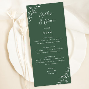 Cartão de Menu Botânico Verde-Escuro Russo