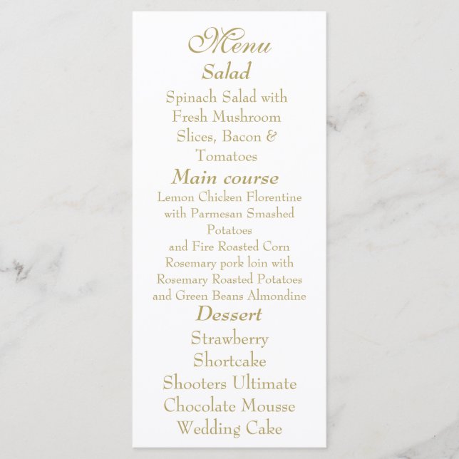 Cartão de Menu Branco & Dourado Elegante (Frente)