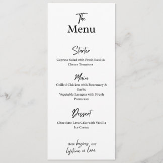 Cartão de Menu Branco Personalizado. Casamento, Fe