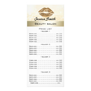 Cartão de menu brilhante para lábios de ouro de lu