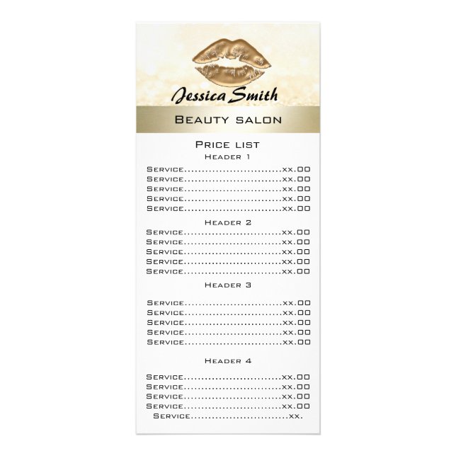 Cartão de menu brilhante para lábios de ouro de lu (Frente)