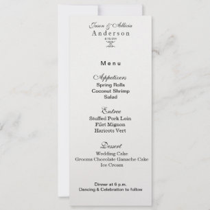 Cartão de Menu Brilho de Gelo Branco para Casament