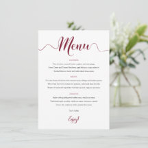 Cartão de Menu Burgundy Wedding 5x7