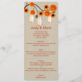 Cartão de Menu Burlap Rustic Orange Mason Jars