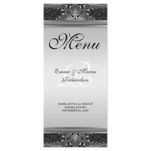 Cartão de Menu Casamento Barroco Negro Exótico