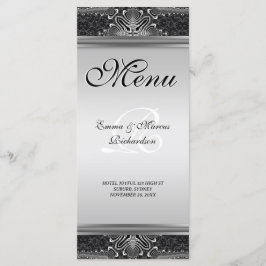 Cartão de Menu Casamento Barroco Negro Exótico