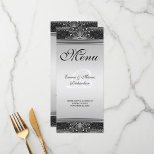 Cartão de Menu Casamento Barroco Negro Exótico