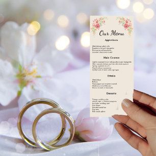 Cartão de Menu Casamento Branco das Flores de Aqua