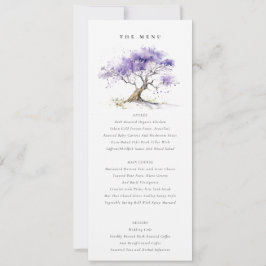 Cartão de Menu Casamento de Árvore Lilac Watercolo