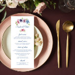 Cartão de Menu Casamento de Flor com Anêmona Aquar<br><div class="desc">Este Cartão de Menino de Casamento apresenta um elegante roteiro azul sobre um fundo branco com os nomes de casais de noiva cercados por lindas flores Anêmonas em rosa, lavanda, azul, roxo e violeta com folhas verdes. O texto pode ser personalizado editando as caixas de texto. A cor no verso...</div>
