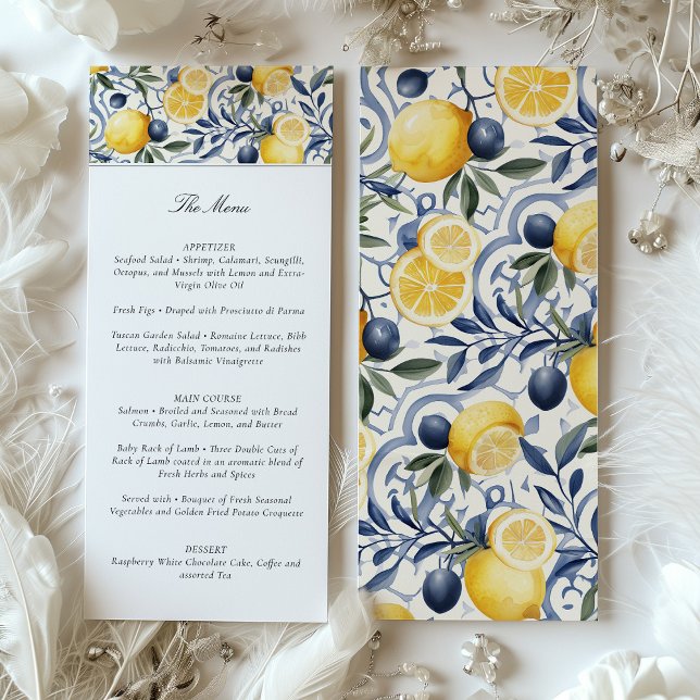 Cartão de Menu Casamento de Limão e Azulejo Amalfi (Criador carregado)