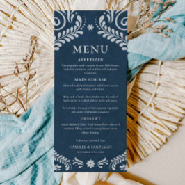 Cartão de Menu Casamento Mexicano Blue Talavera
