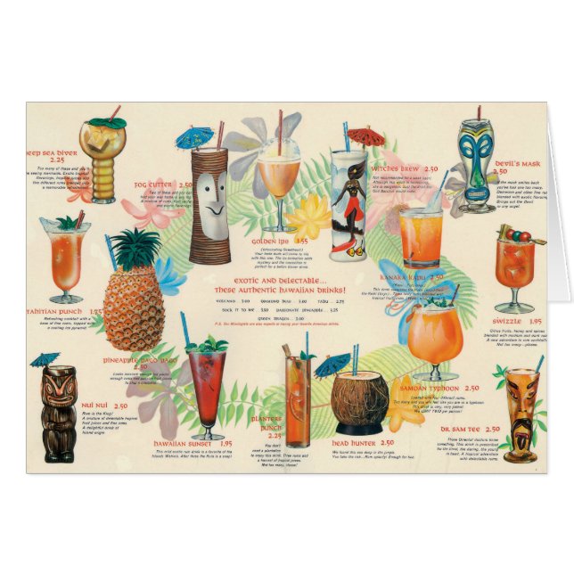 Cartão de menu Classic Tiki Cocktail (Frente Horizontal)