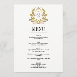 Cartão de Menu Clássico de Casamento Crest Dourado