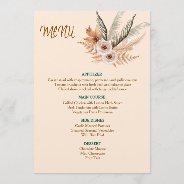 Cartão de Menu Clássico Elegante (Frente)