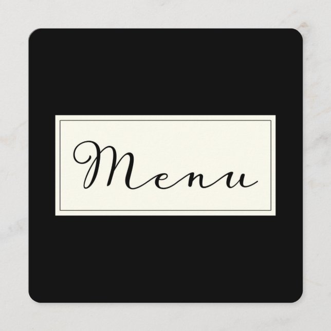 Cartão de menu clássico simples moderno preto faça (Frente)