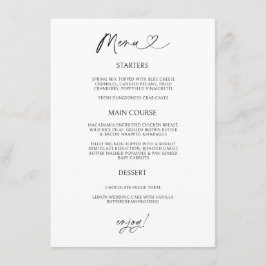 Cartão de Menu Coração Chic Minimal Recepção Janta