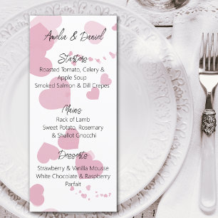 Cartão de Menu Coração de Amor Rosa