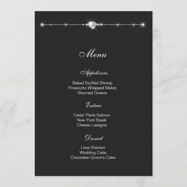 Cartão de Menu Coração de Diamante (Frente)