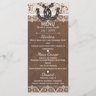 Cartão de Menu Country Western Ferraduras Rústicas
