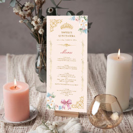 Cartão de Menu Customizado Classy Crown Pink Bow Q