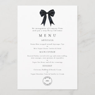 Cartão de Menu da Festa de Natal da Black Bow Corp