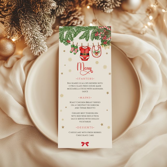Cartão de Menu da Linha de Roupas de Bebê de Natal (Criador carregado)