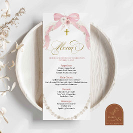 Cartão de Menu da Primeira Comunhão Boho Rosa Péro