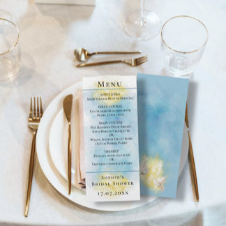 Cartão de Menu das Unidades Brancas Azuis e Dourad