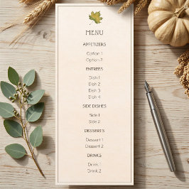 Cartão de Menu de Ação de Graças com Folha de Bord