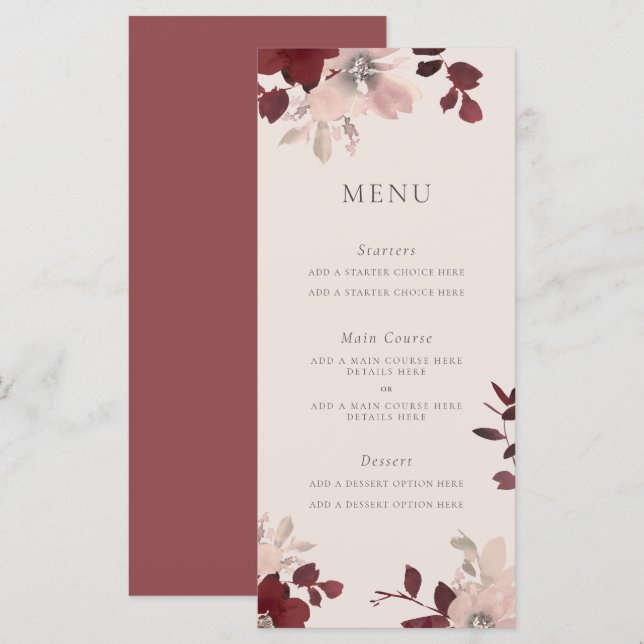 Cartão de Menu de Amor de Jardim (Frente/Verso)