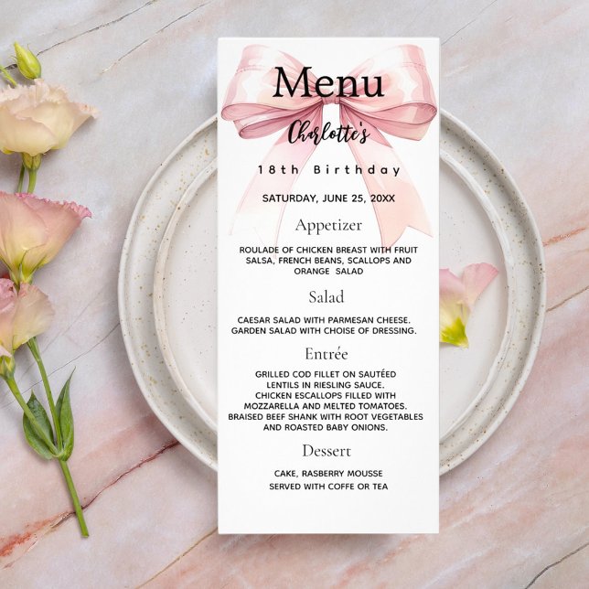Cartão de menu de aniversário de arco rosa (Criador carregado)