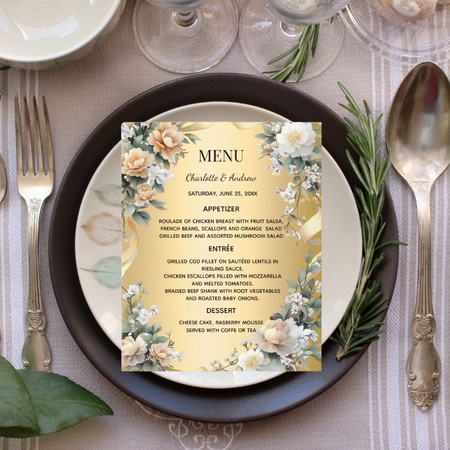 Cartão de menu de aniversário de casamento com flo (Criador carregado)
