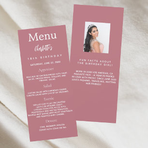 cartão de menu de aniversário de fatos divertidos