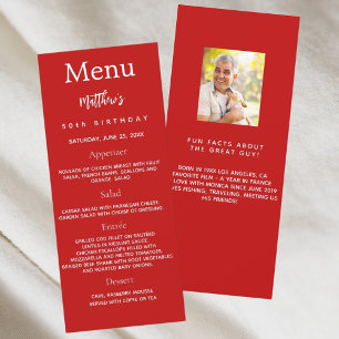 Cartão de menu de aniversário de fatos divertidos
