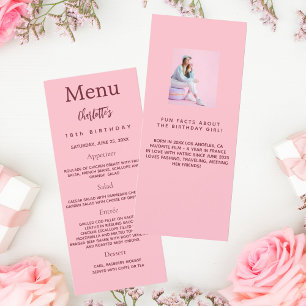 Cartão de menu de aniversário de fatos divertidos