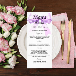 cartão de menu de aniversário do arco lavanda