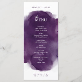 Cartão de Menu de Aquarela Roxa Minimalista e Mode