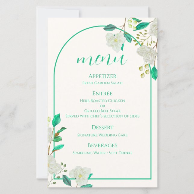 Cartão de Menu de Arco Floral Branco (Frente)