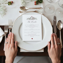 Cartão de Menu de Bebidas de Casamento de Par de C